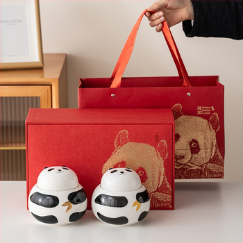 Keramična posuda za čaj s motivom panda, hermetički poklopac, darovna kutija za čaj