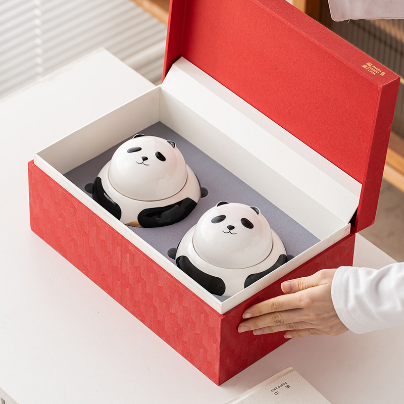 Keramična posuda za čaj s motivom panda, hermetički poklopac, darovna kutija za čaj