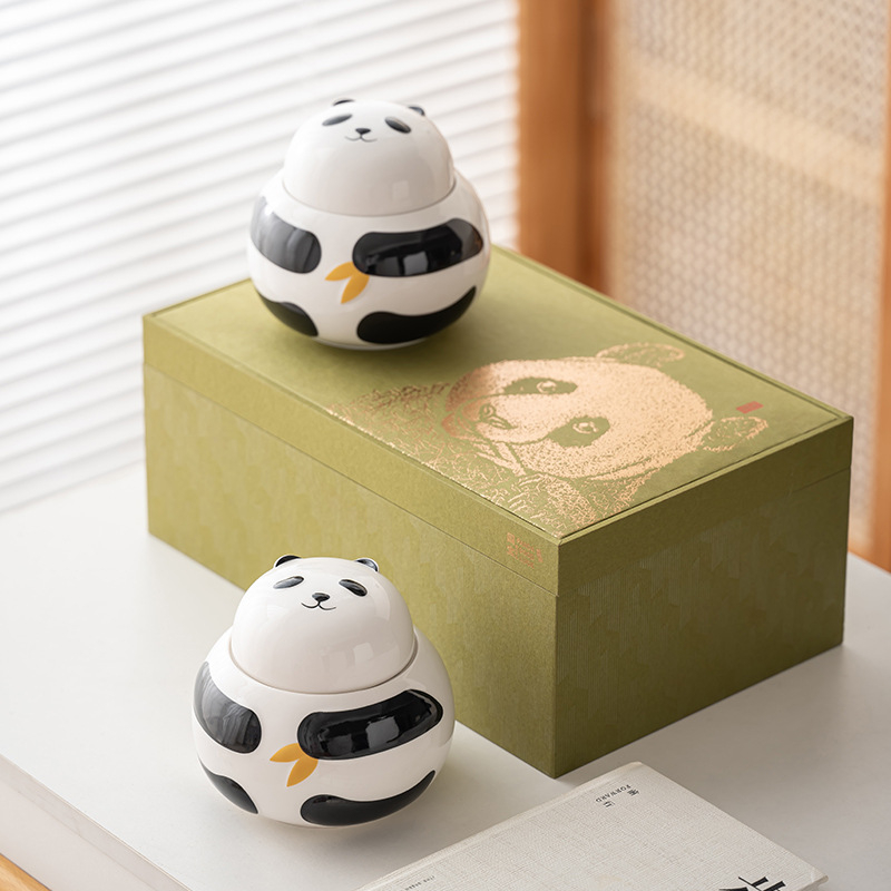 Keramična posuda za čaj s motivom panda, hermetički poklopac, darovna kutija za čaj