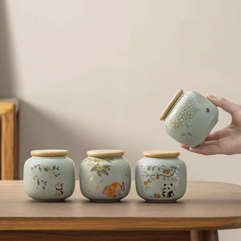 Κεραμικό δοχείο τσαγιού με τη Γάτα της Ευτυχίας, μικρός οικιακός δοχός αποθήκευσης τσαγιού, κινεζικού στυλ, ανθεκτικό στην υγρασία και αεροστεγώς κλειστό