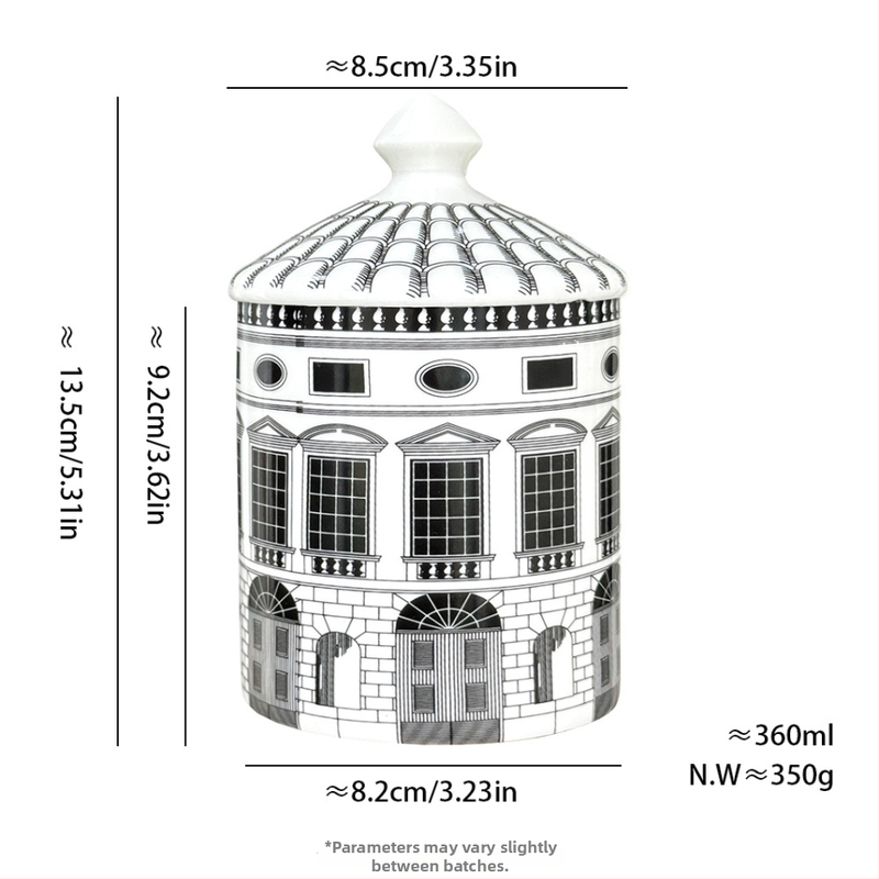 Farebná keramická nádoba na skladovanie s viečkom, inšpirovaná architektúrou, 301–500 ml, vhodné do mikrovlnky, domáca dekorácia