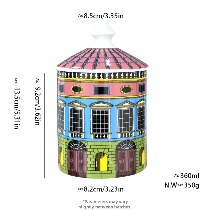 Farebná keramická nádoba na skladovanie s viečkom, inšpirovaná architektúrou, 301–500 ml, vhodné do mikrovlnky, domáca dekorácia