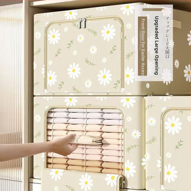 Daisy textilná skladovacia škatňa s oceľovým rámom, skladací šatníkový skriňa na oblečenie a prikrývky, objem 66 l