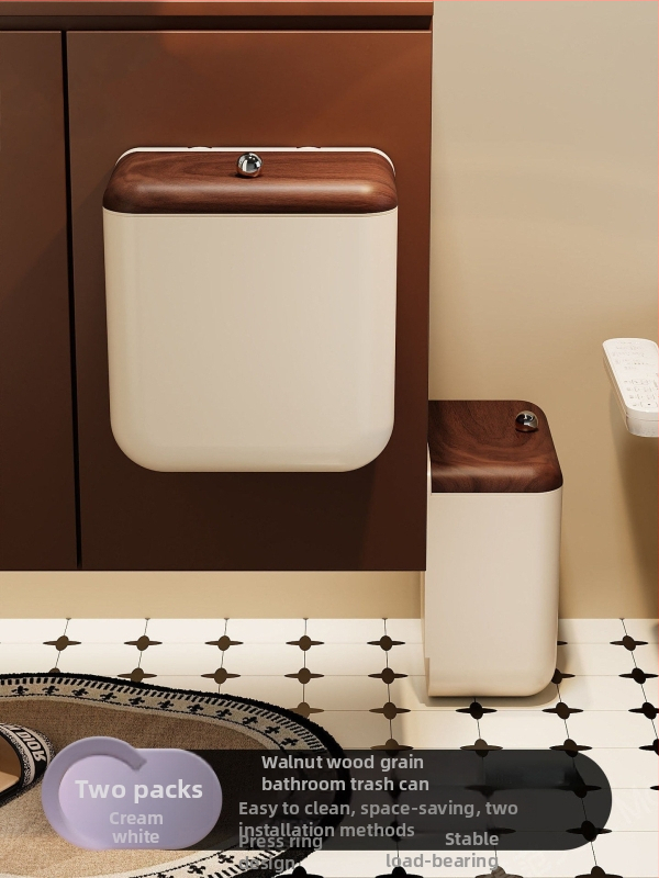 Nástenný kuchynský kôš na odpad s vintage štýlom a dreveným vzorom, veľká kapacita, s viečkom
