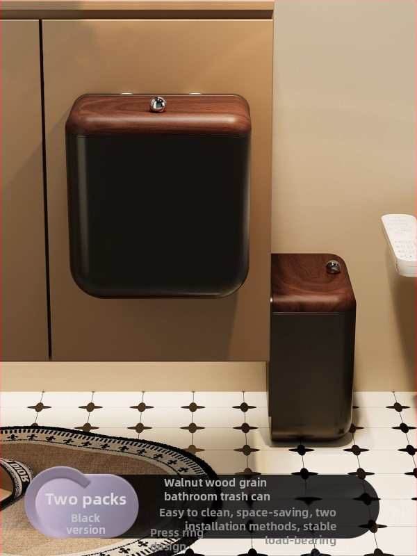 Nástenný kuchynský kôš na odpad s vintage štýlom a dreveným vzorom, veľká kapacita, s viečkom