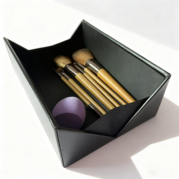 Cutie pătrată din piele pentru depozitarea pensulelor de machiaj, cu deschidere laterală, capacitate mare, pentru cosmetice, pudre și bijuterii - personalizabilă
