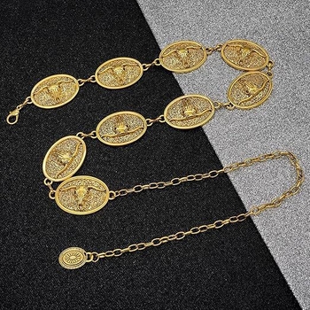 Lant de talie decorativ pentru femei, curea subțire din metal cu închizătoare în formă de cap de taur, accesorii versatil pentru rochie