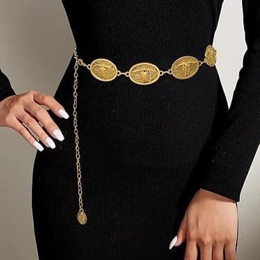 Lant de talie decorativ pentru femei, curea subțire din metal cu închizătoare în formă de cap de taur, accesorii versatil pentru rochie