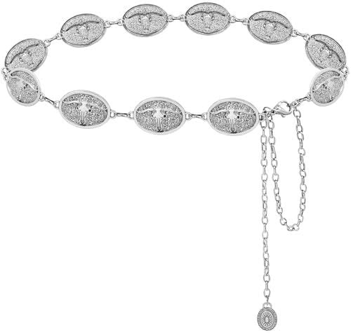 Lant de talie decorativ pentru femei, curea subțire din metal cu închizătoare în formă de cap de taur, accesorii versatil pentru rochie