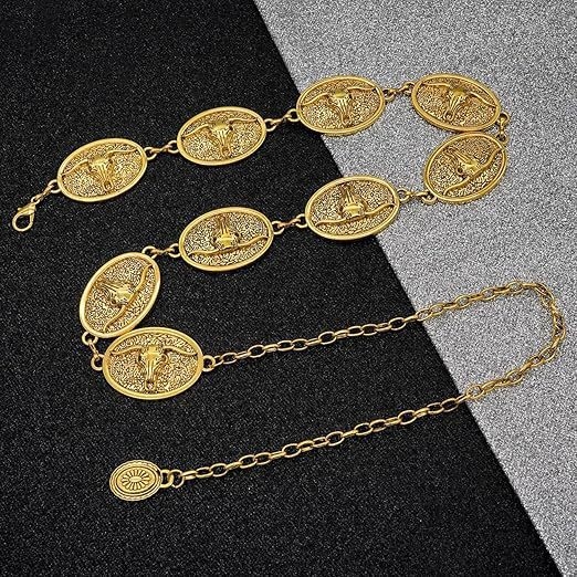Lant de talie decorativ pentru femei, curea subțire din metal cu închizătoare în formă de cap de taur, accesorii versatil pentru rochie