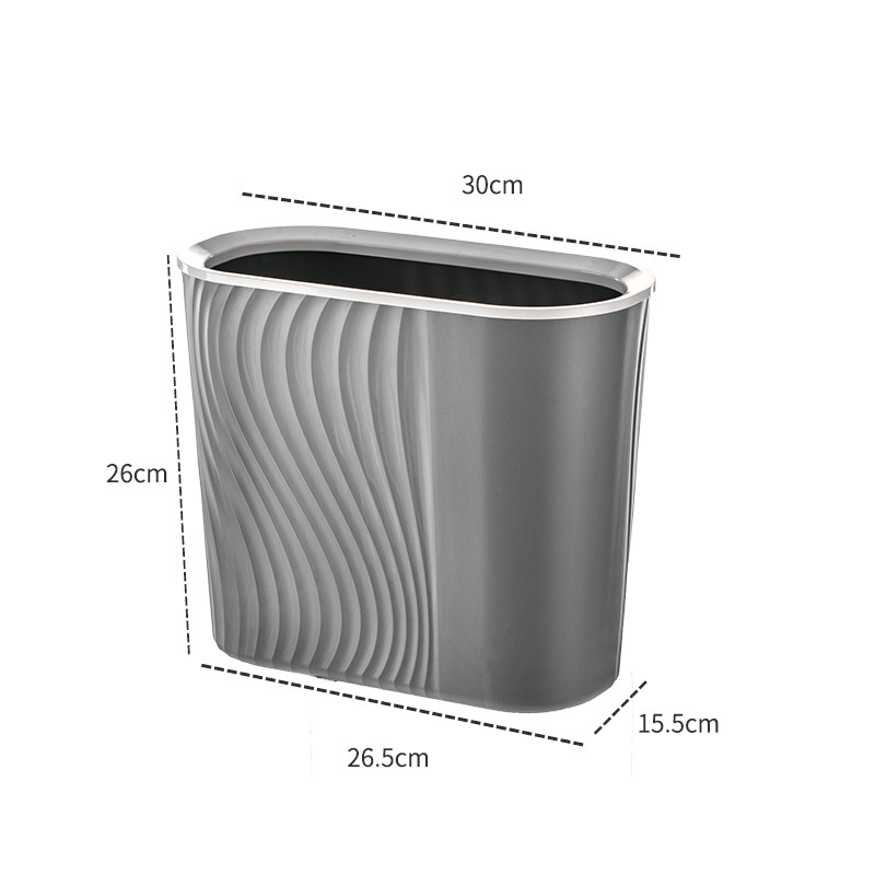 Coș de gunoi din plastic, cu dungi, 8L, fără capac, pătrat, pentru baie