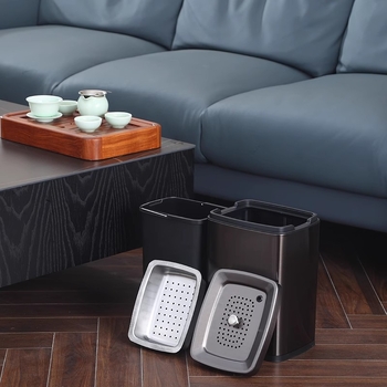 Recipient din oțel inoxidabil pentru resturi de ceai - accesorii pentru setul de ceai cu filtru pentru apa uzată de ceai, masă de ceai pătrată, mică, lux