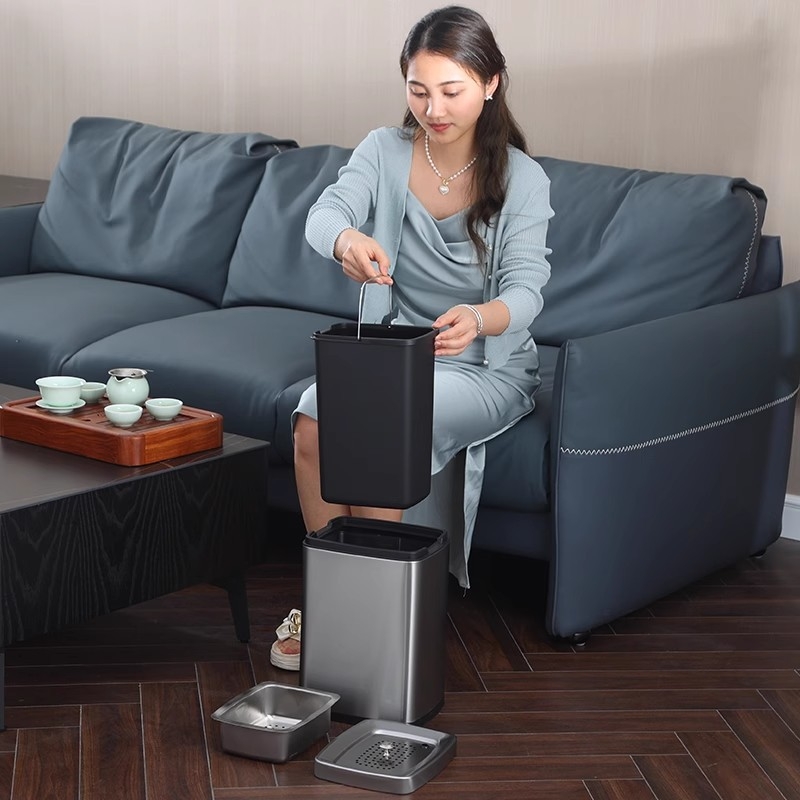 Recipient din oțel inoxidabil pentru resturi de ceai - accesorii pentru setul de ceai cu filtru pentru apa uzată de ceai, masă de ceai pătrată, mică, lux