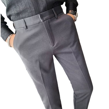 Pantaloni casual slim-fit pentru bărbați, din material ice silk, ușori de vară, croială dreaptă, talie medie, culoare uni
