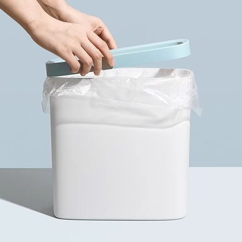 Coș de gunoi pentru baie din plastic, profil subțire pentru spații înguste, formă cilindrică, 10 L, rezistent la mirosuri, deschidere prin apăsare