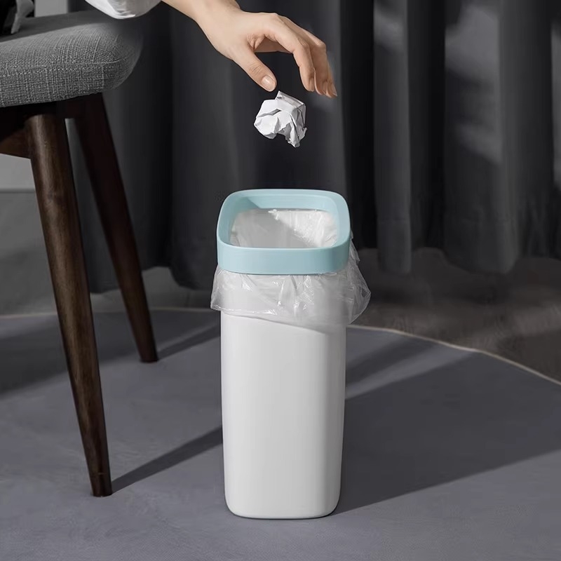 Coș de gunoi pentru baie din plastic, profil subțire pentru spații înguste, formă cilindrică, 10 L, rezistent la mirosuri, deschidere prin apăsare