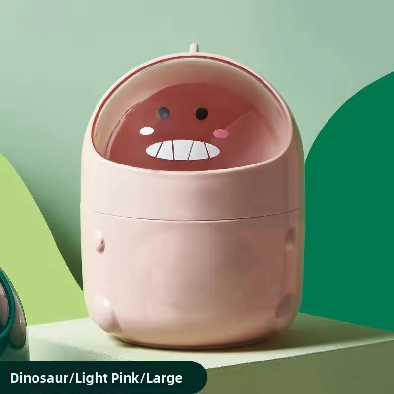 Dinosaurov stolný odpadkový kôš s výklopným vekom, malý plastový kontajner v tvare suda pre kanceláriu alebo domov