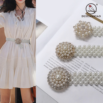 Centură de talie cu perle pentru femei, accesoriu simplu și elegant pentru rochii și fuste, lanț elastic, lățime 2–4 cm