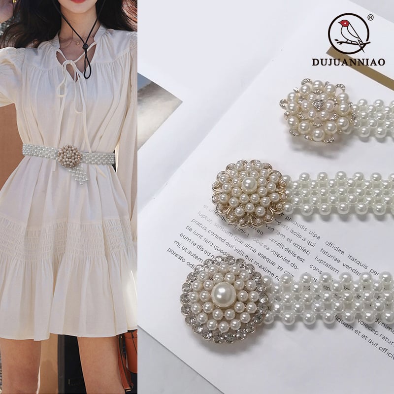 Centură de talie cu perle pentru femei, accesoriu simplu și elegant pentru rochii și fuste, lanț elastic, lățime 2–4 cm