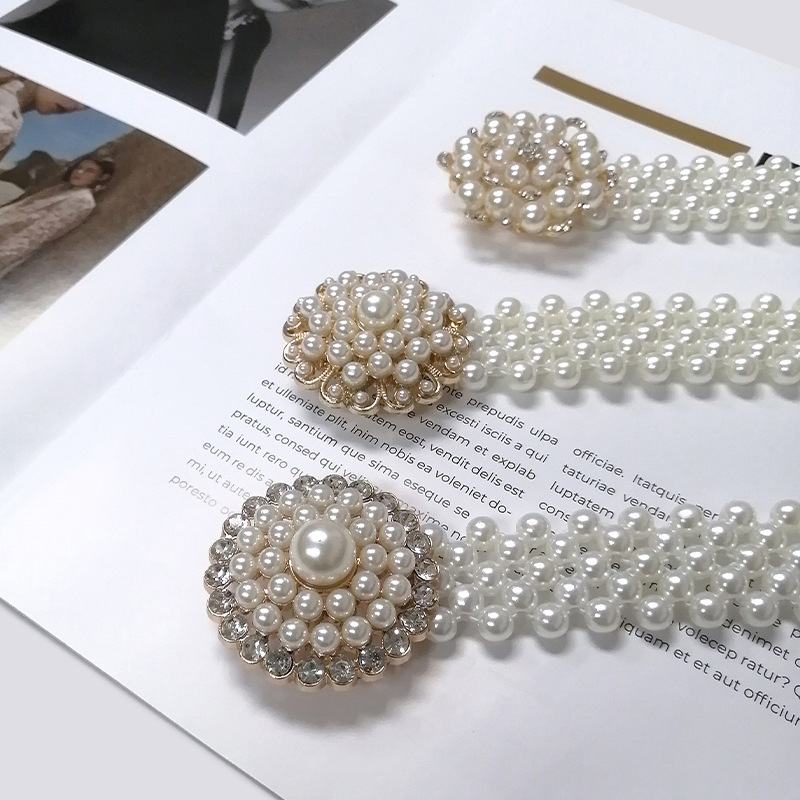 Centură de talie cu perle pentru femei, accesoriu simplu și elegant pentru rochii și fuste, lanț elastic, lățime 2–4 cm