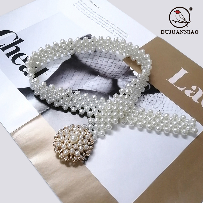 Centură de talie cu perle pentru femei, accesoriu simplu și elegant pentru rochii și fuste, lanț elastic, lățime 2–4 cm