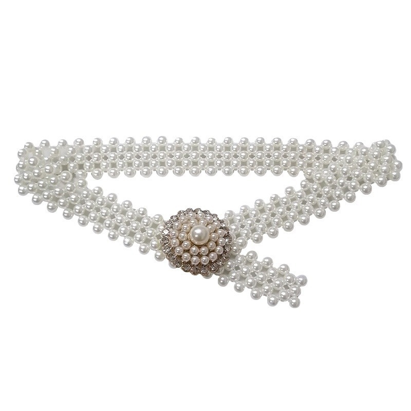 Centură de talie cu perle pentru femei, accesoriu simplu și elegant pentru rochii și fuste, lanț elastic, lățime 2–4 cm