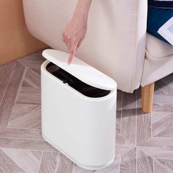 Coș de gunoi oval mare din plastic, cu capac și mecanism de apăsare, 10 L, uz casnic