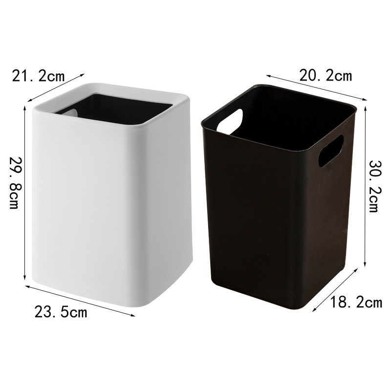 Coș de gunoi din plastic, pătrat, 12 L, fără capac, destinat utilizării comerciale, pentru living, bucătărie și baie.