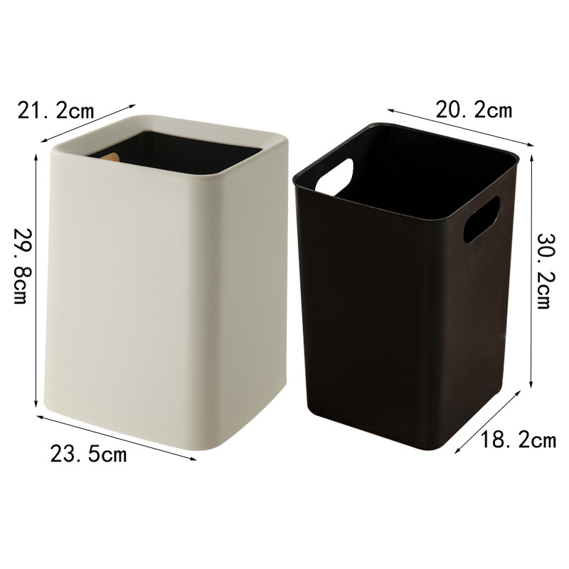 Coș de gunoi din plastic, pătrat, 12 L, fără capac, destinat utilizării comerciale, pentru living, bucătărie și baie.