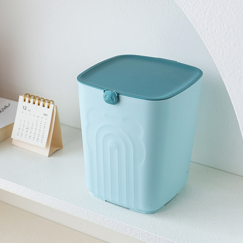 Coș de depozitare pentru birou cu capac, organizator plastic 4 L pentru uz casnic