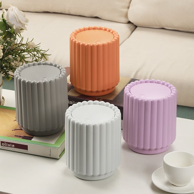 Yongsheng 2518 Mini coș de gunoi pentru birou, design cu floarea-soarelui, cu capac, deschidere prin apăsare, organizator de birou pentru casă