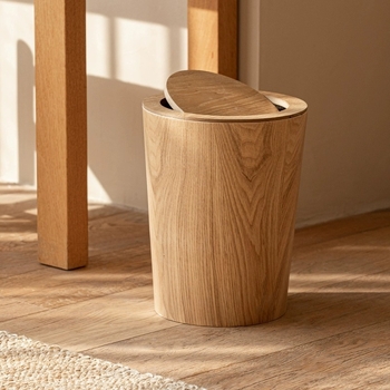 Coș de gunoi din lemn cu capac basculant, decor interior creativ pentru living și dormitor