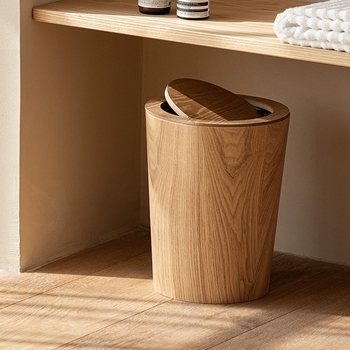 Coș de gunoi din lemn cu capac basculant, decor interior creativ pentru living și dormitor