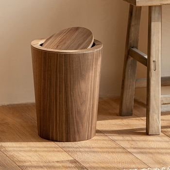 Coș de gunoi din lemn cu capac basculant, decor interior creativ pentru living și dormitor