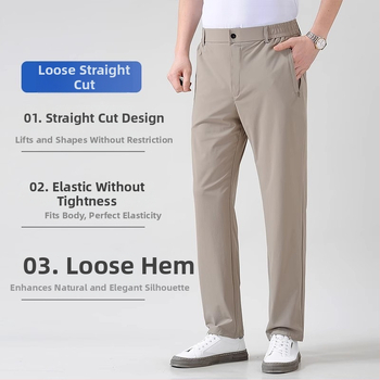 Pánske letné nohavice z ice silk, ultratenké, voľný rovný strih, business casual nohavice, chladné a splývavé