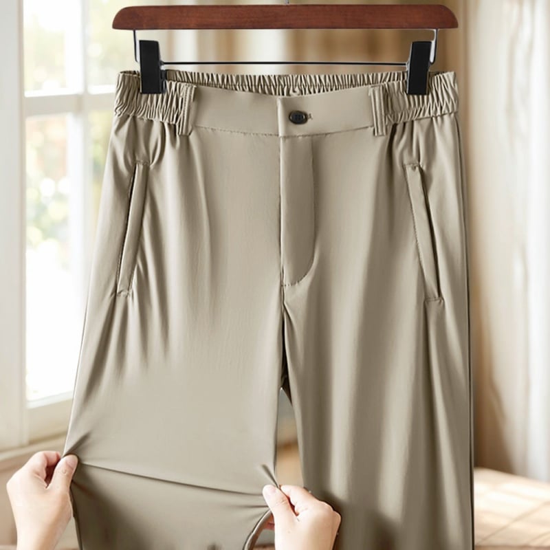 Pantaloni bărbați din ice silk pentru vară, ultra-subțiri, croială dreaptă lejeră, pantaloni business-casual, răcoroși și cu cădere fluidă