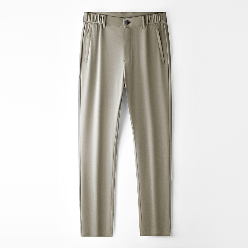 Pantaloni bărbați din ice silk pentru vară, ultra-subțiri, croială dreaptă lejeră, pantaloni business-casual, răcoroși și cu cădere fluidă