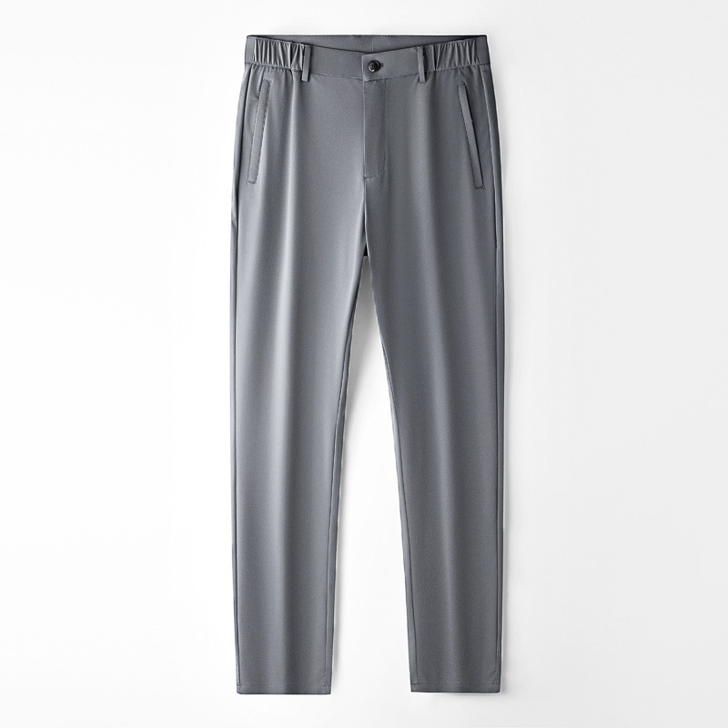 Pantaloni bărbați din ice silk pentru vară, ultra-subțiri, croială dreaptă lejeră, pantaloni business-casual, răcoroși și cu cădere fluidă