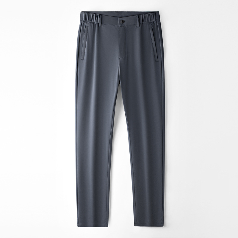 Pantaloni bărbați din ice silk pentru vară, ultra-subțiri, croială dreaptă lejeră, pantaloni business-casual, răcoroși și cu cădere fluidă