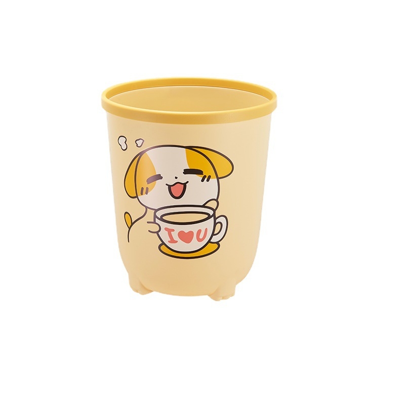 Coș de gunoi din plastic, design drăguț de desen animat, 8L, fără capac, pentru uz casnic – sufragerie sau dormitor, în formă cilindrică