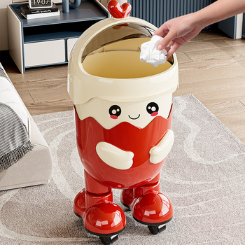 Coș de gunoi creativ, cu design drăguț, înălțat, cu roți, capacitate mare, pentru dormitor și sufragerie, stil desen animat