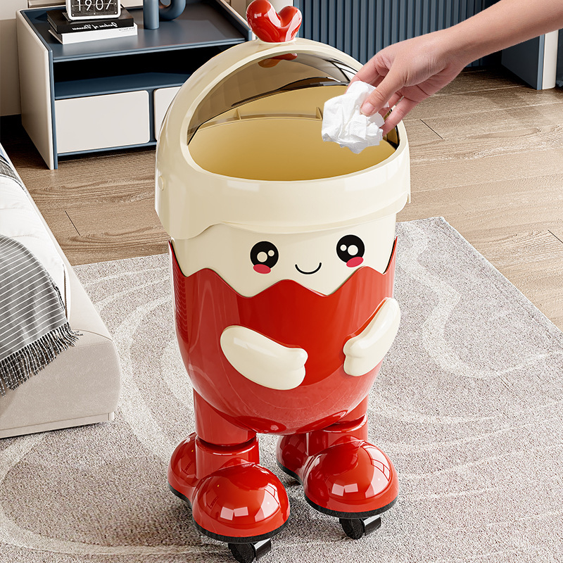 Coș de gunoi creativ, cu design drăguț, înălțat, cu roți, capacitate mare, pentru dormitor și sufragerie, stil desen animat