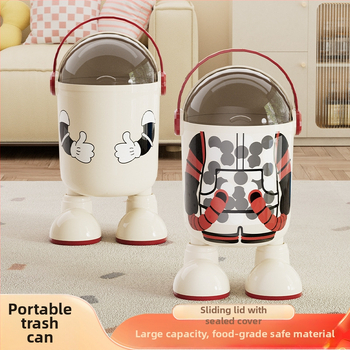 Coș de gunoi portabil pentru uz casnic, capac basculant și deschidere glisantă, 10 L capacitate, material ABS sigur, design drăguț cu desene animate.