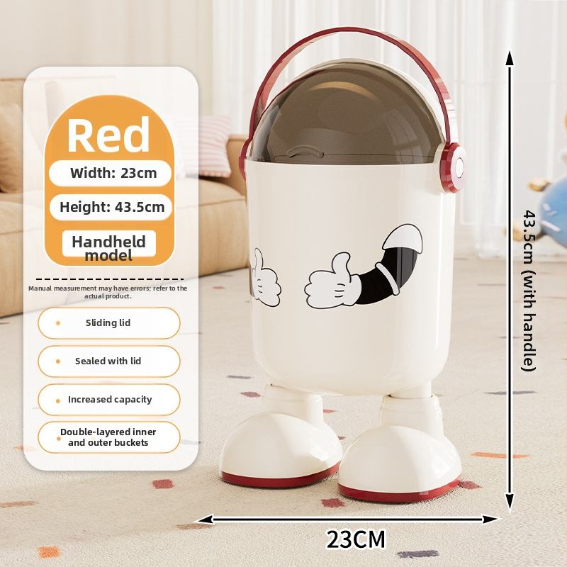 Coș de gunoi portabil pentru uz casnic, capac basculant și deschidere glisantă, 10 L capacitate, material ABS sigur, design drăguț cu desene animate.