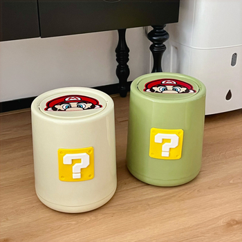Coș de gunoi crem din plastic, cu capac basculant, cilindric, 4 L, pentru baie și living