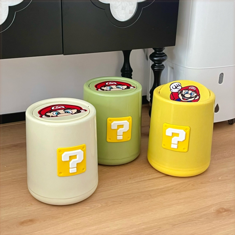 Coș de gunoi crem din plastic, cu capac basculant, cilindric, 4 L, pentru baie și living