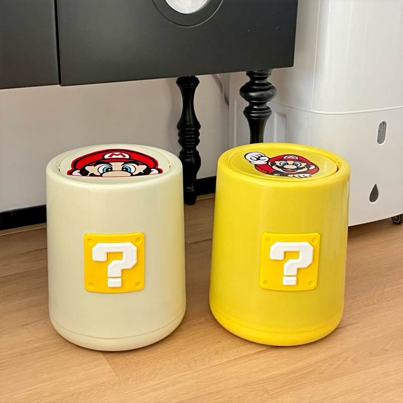 Coș de gunoi crem din plastic, cu capac basculant, cilindric, 4 L, pentru baie și living
