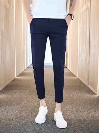 Pantaloni bărbați eleganți de vară, croială dreaptă, croi slim, lungime cropped