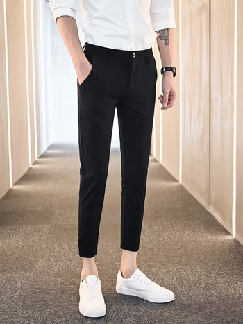 Pantaloni bărbați eleganți de vară, croială dreaptă, croi slim, lungime cropped