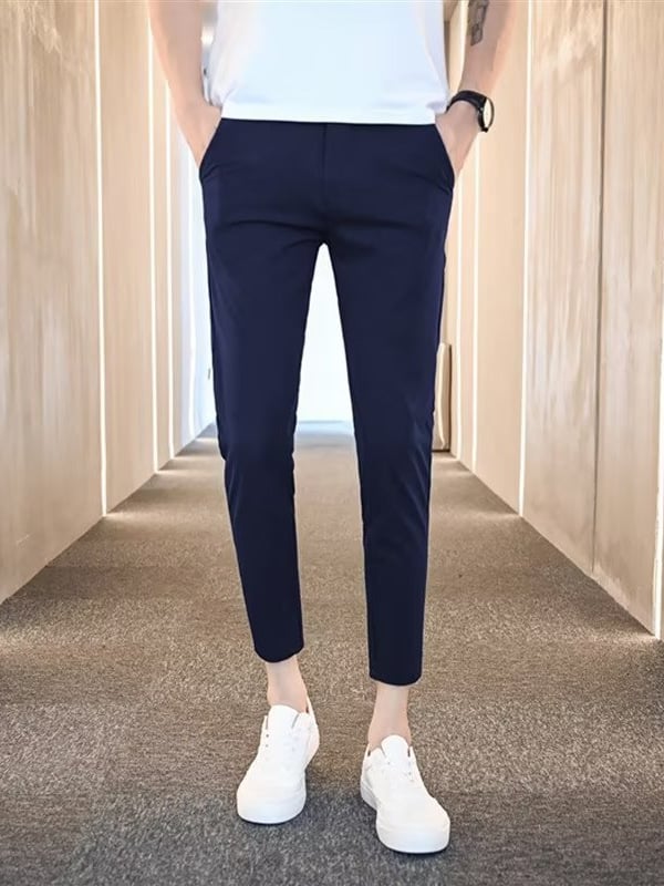 Pantaloni bărbați eleganți de vară, croială dreaptă, croi slim, lungime cropped